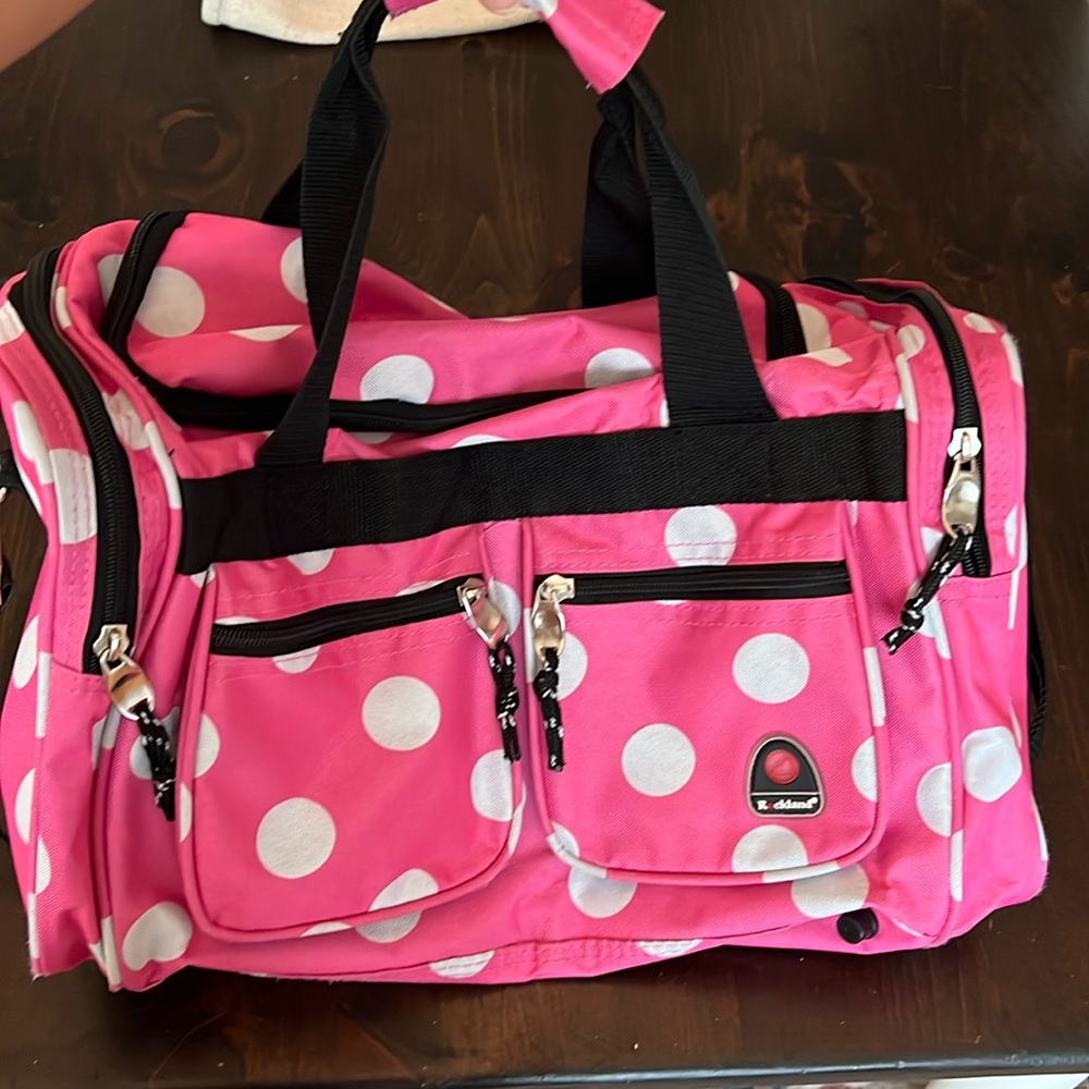 Girls duffle bag. Pink polkadot